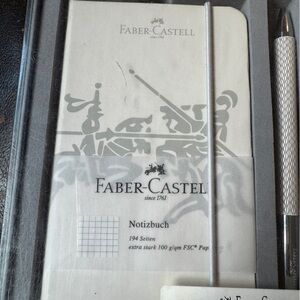NWT Faber-Castell Ambition OpArt "White Sand" Silver Pen and Notepad Set